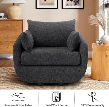 360° Swivel Accent Armchair Set of 2, 39.3" Oversized, Sherpa Boucle Fabric Sofa Chair with Removable Back & Arm Pillows, Swivel Chairs with Cozy Soft Padded, Dark Gray