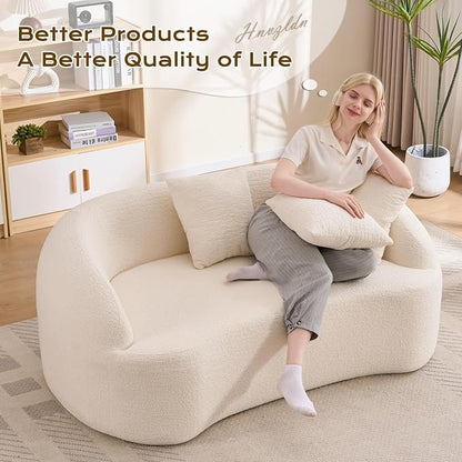 66" Curved Loveseat Sofa for Small Space, Boneless Chenille Boucle Cloud Couch, Luxury Extra High Back & Deep Seat, Oversized Comfort with No Assembly Required for Office, Dorm (Cream White)