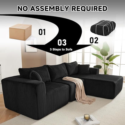 Weture 97" Modular Sectional Sofa, L-Shaped Boneless Couch with Deep Seat, Cozy Cloud Couch Sectional with Convertible Ottoman, Modern Sectional Couches for Living Room（ Black）