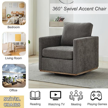 Swivel Accent Chair Set of 2, 360 Degree Square Swivel Barrel Chair for Living Room, Mid Century Modern Upholstered Accent Chair,Comfy Barrel Armchairs for Bedroom,Chenille, Charcoal Black