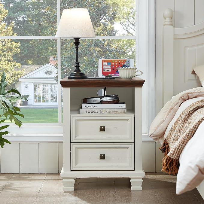 SAVOR LIFE Farmhouse Dresser and Nightstand Sets of 3, 5 Drawer Dresser & 2 Drawer Nightstand, Rustic White Bedroom Furniture Set for Home, Bedroom, Hallway, White