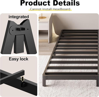 Yicensen 6 Inch Low Profile Queen Bed Frame Rounded Corner No Box Spring Needed, Heavy Duty Metal Queen Size Platform Bed Frame, Easy Assembly, Noise Free, Black