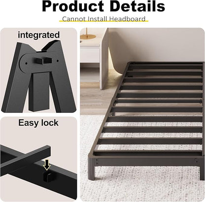 Yicensen 4 Inch Low Bed Frame Queen Rounded Corner No Box Spring Needed, Heavy Duty Metal Queen Size Platform Bed Frame, Easy Assembly, Noise Free, Black