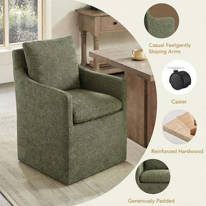 KISLOT Upholstered Dining Chairs with Casters, No Assembly Modern Accent Armchair with Rollers for Dining Room, Bedroom, Living Room, Reading Room, Already Assembled, Green, 4 Box