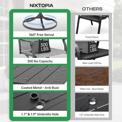 7-Piece Outdoor Dining Set with Umbrella Hole,Patio Swivel Chairs Set and 63"x 38"x 28" Outdoor Patio Table for 6,Modern Garden Dining Set for Poolside Seaside Backyard