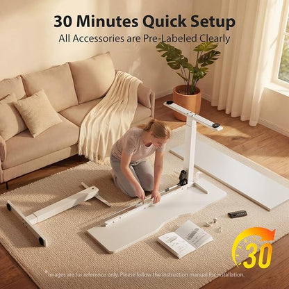 Cubiker Standing Desk, 48x24 Inches Sit Stand Home Office Desk, Electric Stand up Desk, Adjustable Desk with Splice Board, White Frame/White Top