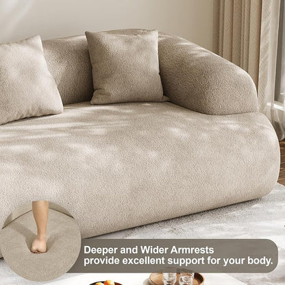 Oversized Sectional Sofa for Living Room, Modern Luxury Plush Chenille 3-Seater Extra Deep & Wide Seat Curved Cloud Couch with 3 Throw Pillows, No Assembly Needed, Light Brown（91 inch）