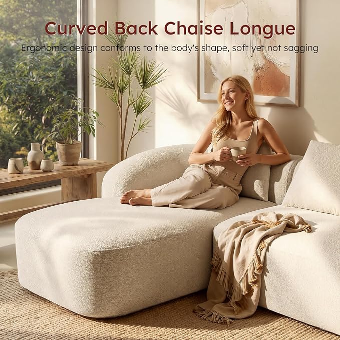 Relefree Curved Sectional Sofa, 136" Chenille Curved Couch with Movable Coffee Table, Couches with High-Resilience Foam, Boneless Sofa for Living Room, Oversized, Cloud Comfort, Thick Backrest White