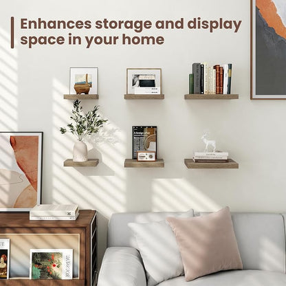 Fun Memories Floating Shelves for Wall - 7.5 Inch Square Shelves with Invisible Brackets, Small Wall Shelf for Living Room, Bathroom, Bedroom, and Kitchen Decor Grey Set of 3