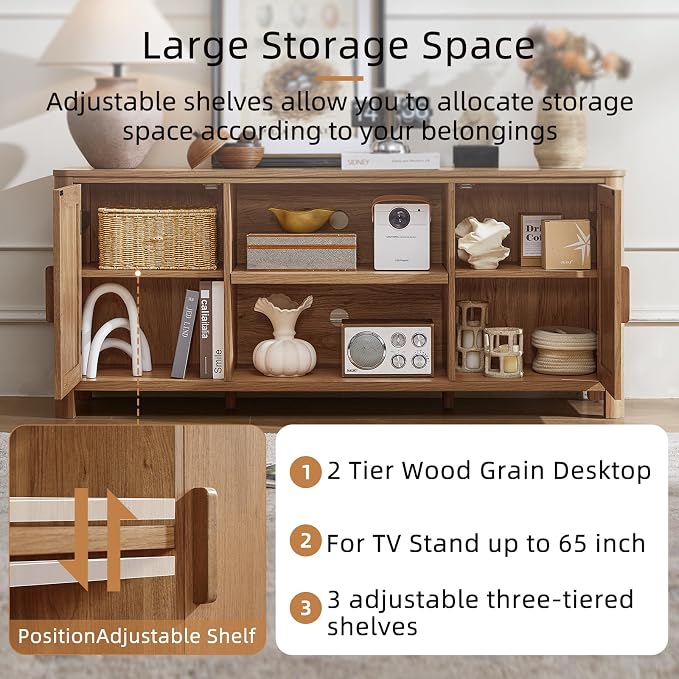 Joaxswe Farmhouse 55" Tv Stand,Dark Wood Entertainment Center with Adjustable Shelves & 2 Door Storage,Wooden Media Console Cabinet for TVs Up to 65 inches, Rustic Tv Stands for Living Room,Bedroom