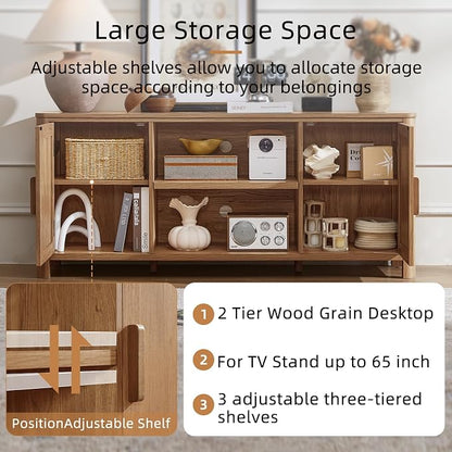Joaxswe Farmhouse 55" Tv Stand,Dark Wood Entertainment Center with Adjustable Shelves & 2 Door Storage,Wooden Media Console Cabinet for TVs Up to 65 inches, Rustic Tv Stands for Living Room,Bedroom