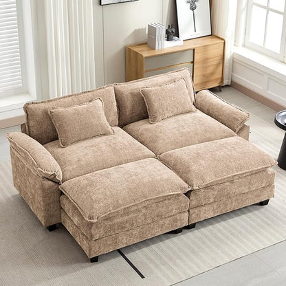 Oprisen 86" Modular Sectional Sofa, Comfy Cloud Couch Sectional Sofa with Ottomans, Chenille Sofa Sleeper Deep Seat Sofa with Throw Pillows for Living Room (Khaki)