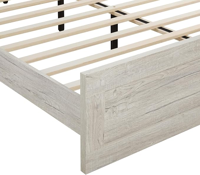 KISLOT Wood Bed Frame, Full Size Wooden Platform Bed Frame with Headboard and Footboard Mattress Foundation Farmhouse Bedroom Furniture No Box Spring Needed