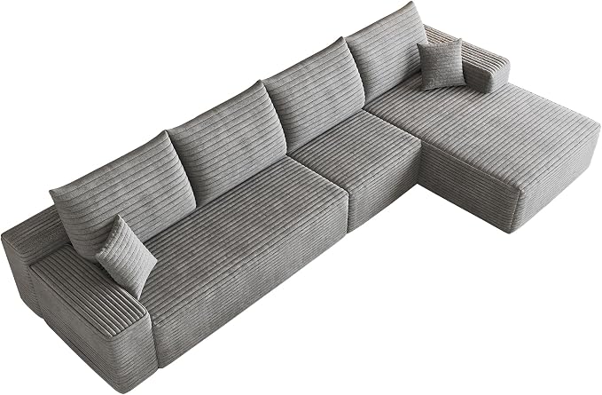 Eafurn 135" Oversized L-Shaped Boneless Sectional Sofa Couch with Chaise, Fluffy Corduroy Modular Couch with Deep Seat,Flexible Combination Corner Sofa & Couch for Living Room, No Assembly
