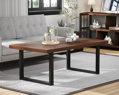 IBF Rustic Coffee Table, Simple Vintage Center Table, Minimalist Industrial Living Room Table, Farmhouse Wood and Metal Rectangle Tea Coffee Table for Home Bedroom Office, Walnut, 47 Inch