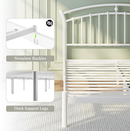 Feonase Full Size White Bed Frame, Heavy-Duty Metal Bed Frame with 13 Hardened Steel Slats, 12" Under-Bed Storage, Noise-Free, Easy Assembly