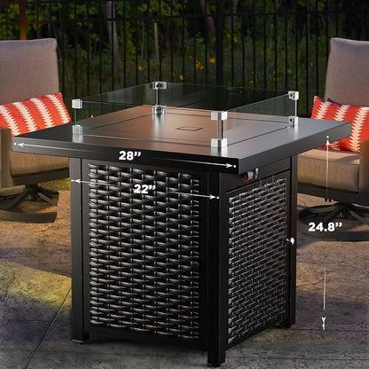 Ciays 28"/32" Glass Wind Guard for Propane Fire Pit, Fits 50,000 BTU Steel Outdoor Gas Fire Table, Works with Lid & Lava Rock, Enhances Warmth & Ambience for Patio Deck Garden Backyard Gatherings