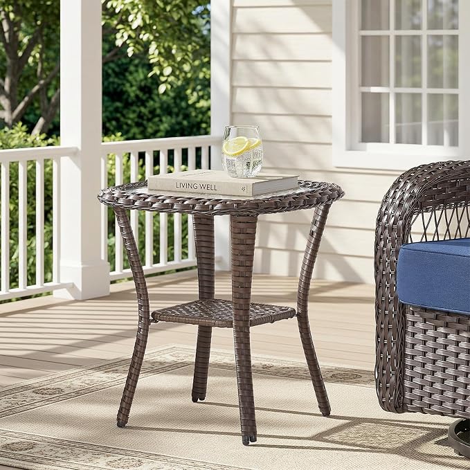 Belord 3 Piece Patio Set,Swivel Patio Chairs Set with Side Table, All-Weather Wicker Backyard Balcony Porch Seating Group,Blue