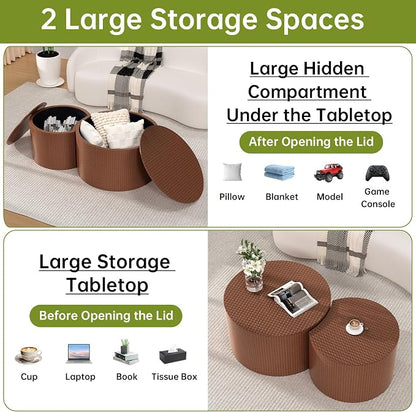 Round Nesting Coffee Table Set of 2 Modern Round Walnut Coffee Table Small Circular End Table Side Table Coffee Tables Circle Nested Coffee Tables for Living Room (Brown A Large)