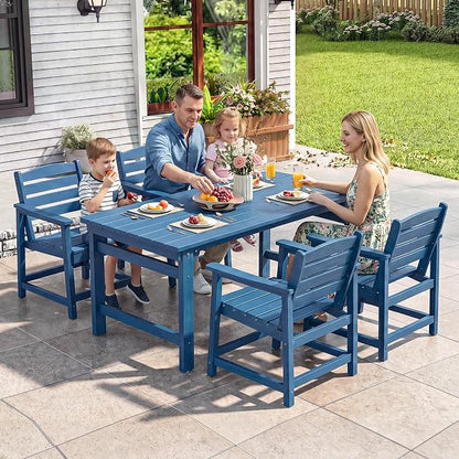 Furnimart 5-Piece Outdoor Dining Set, 67" HDPE Dining Table and Chairs for 4, All-Weather Patio Dining Set with Umbrella Hole, Outdoor Furniture Set for Backyard, Garden, Lawn & Poolside, Blue