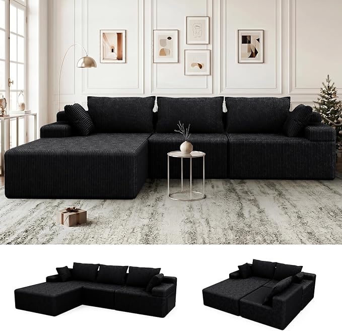 Lifelink 108" Boneless Couch L-Shaped - Modular Sectional Couches for Living Room Cloud Sofa with Deep Seat High Back Oversized Left Facing Chaise No Assembly Required