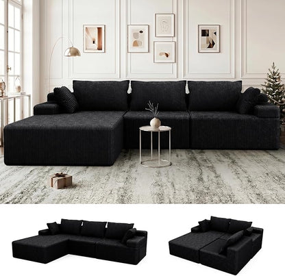 Lifelink 108" Boneless Couch L-Shaped - Modular Sectional Couches for Living Room Cloud Sofa with Deep Seat High Back Oversized Left Facing Chaise No Assembly Required