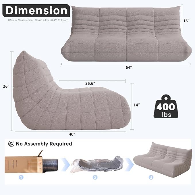 WHGBJA Bean Bag Chair for Adults with Memory Foam Couch, 3 Seater Bean Bag Sofa for Bedroom, Living Room, Reading, Gaming Floor Sofa Couch, Boneless, Comfy