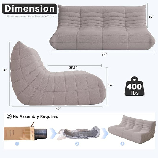 WHGBJA Bean Bag Chair for Adults with Memory Foam Couch, 3 Seater Bean Bag Sofa for Bedroom, Living Room, Reading, Gaming Floor Sofa Couch, Boneless, Comfy