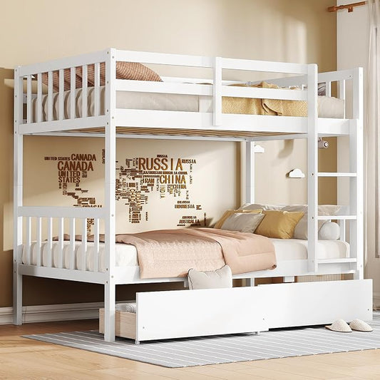 Harper & Bright Designs Twin Over Twin Bunk Bed with 2 Drawers, Convertible into 2 Twin Beds, Twin Bunk Bed with Ladder and Safety Guardrails, White