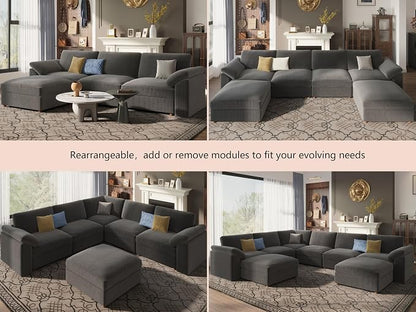 EASE MOOSE Oversized Sectional Modular Sofa,Large U Shape Sectional Couch Wide Deep Seat Modular Cloud Couch,Removable Washable,Gray