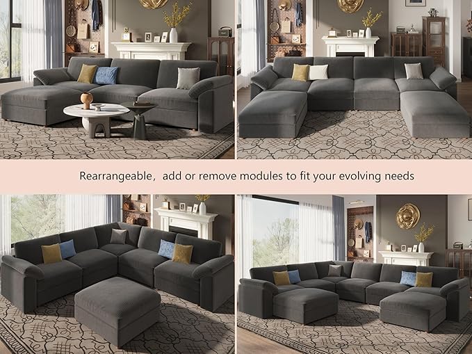 EASE MOOSE Oversized Sectional Modular Sofa, Large L Shape Sectional Couch Wide Deep Seat Modular Cloud Couch, Removable Washable