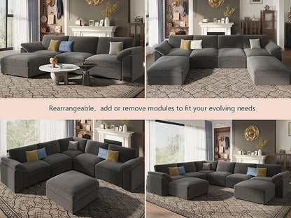EASE MOOSE Oversized Sectional Modular Sofa, Large L Shape Sectional Couch Wide Deep Seat Modular Cloud Couch, Removable Washable