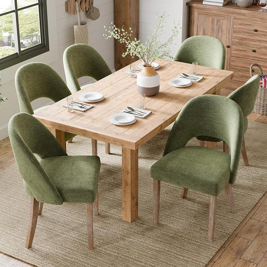 Wooden Dining Chairs Set of 6, Upholstered Modern Chenille Dining Room Chair Kitchen Chairs, Comfy Farmhouse Dinner Chair for Kitchen Dining Room, Green