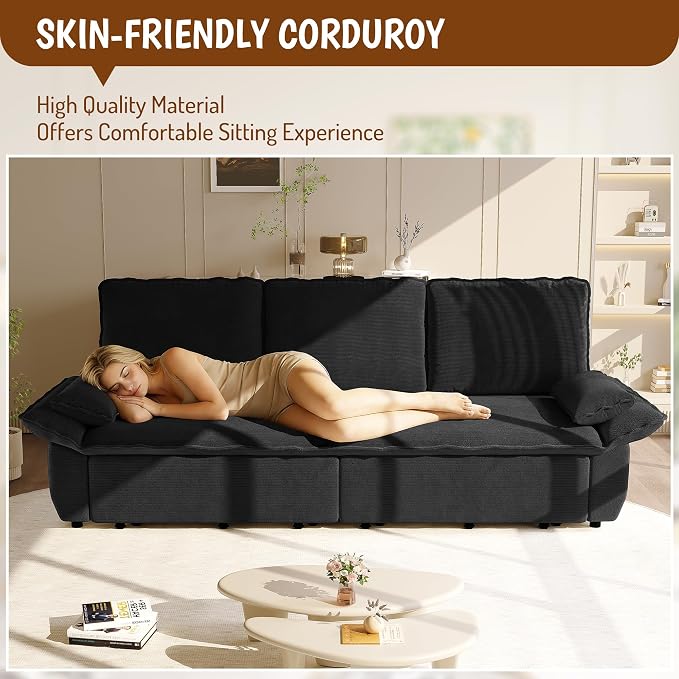 ERYE King Foldable Sleeper Sofa,Oversized 3-in-1 Convertible Pull Out Sleeper Sofabed W/Pillow Armrests,3 Seat Couch Space Saving Sleeper Sofa Bed for Living Room Bedroom
