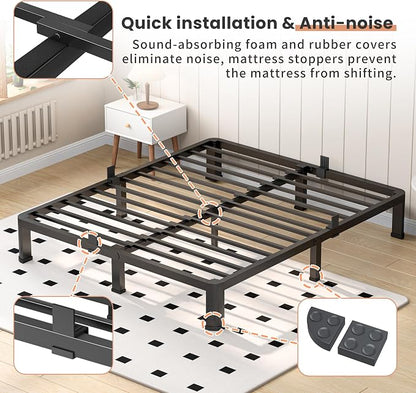 VIPSHOW 10 Inch Queen Heavy Duty 3500 lbs Bed Frame with Round-Corner Legs & Anti-Squeak Design – Quick Assembly Metal Platform, No Box Spring Needed