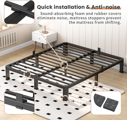 VIPSHOW 7 Inch Full Heavy Duty 3500 lbs Bed Frame with Round-Corner Legs & Anti-Squeak Design – Quick Assembly Metal Platform, No Box Spring Needed
