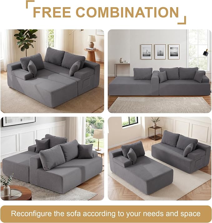 Hobestluk Modular Sectional Sofa Couches L-Shape Couch 3 Seat Modular Sofa Memory Foam Sectional Couches for Living Room, Cloud Couch with Oversized Chaise (Grey Smooth, 108", Left Hand Facing)