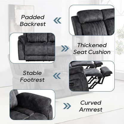 Zero Gravity Power Reclining Sofa with Adjustable Headrest, Electric Reclining Couch with Wireless Charge, USB Ports, Power Loveseat Recliner Sofa for Living Room (Grey-Sofa)