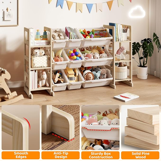 GITAWUSA Toy Storage Organizer, Kids Bookshelf with 6 Shelves, 9 Toy Bins | Toy Shelf, Storage Bin Unit, Toy Organization for Playroom, Nursery, Bedroom, Toddler Room, White, 52''W
