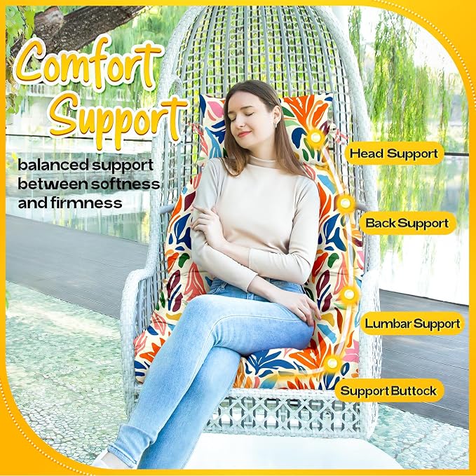 MAGIC ELEPHANT Egg Chair Cushion, Memory Foam Hanging Egg Chair Cushion Replacement, Indoor Outdoor Hammock Basket Swing Cushion with Headrest (Multicolor Leaves)