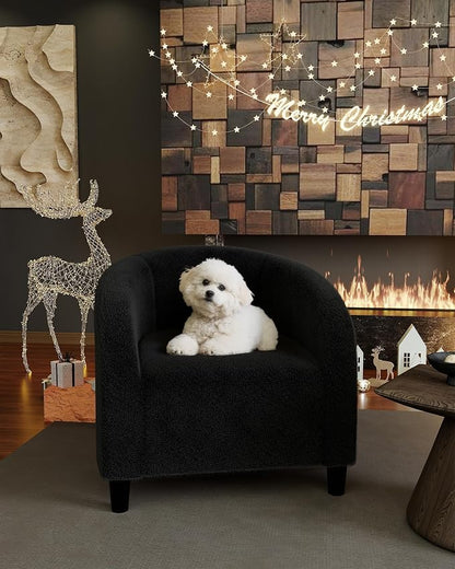 GarveeHome Accent Chair Set of 2 Living Room Chairs Barrel Boucle Chairs Comfy Armchairs for Bedroom Reading Room Reception Chairs(Black)