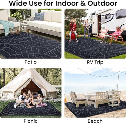 Smiry Outdoor Rug 6x9 ft, Waterproof Reversible Plastic Straw Rugs, Boho Outdoor Area Rug, Outside Floor Mat for Patio, Backyard, Deck, Picnic, Beach, Camping, Dark Grey