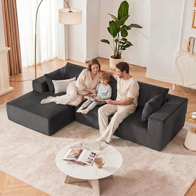 108” Modular Sectional Sofa, Cloud Sectional Couch with Deep Seat, Modern Modular L-Shape Sofa Couch with Chaise,Upholstered Boneless Couches for Living Room Bedroom (Grey, Left Facing Chaise)