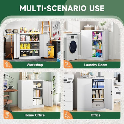 Letaya Metal Storage Cabinets with Lock Door,2 Adjustable Shelves Organizer Steel Storage Cabinets for Home,Office,Warehouse,Garage,Employee Lockers(White)