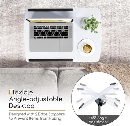 Tangkula Mobile Overbed Table Couch Table, Rolling Angle & Height Adjustable Laptop Stand Cart, Desk with Smooth & Lockable Wheels, Tray Table for Bed Sofa Side Table (White)