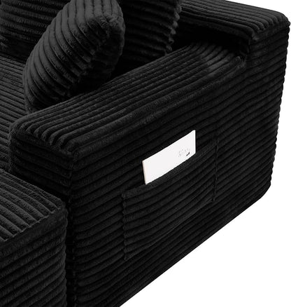 106-Inch Oversized U-Shaped Left Facing Corner Compressed Sofa Modular Boneless Cloud Sectional Sofa Floor Foam Couch W/Chaise & Ottoman, Corduroy Corner Boneless Cloud Couch
