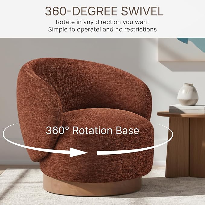 KISLOT Swivel Accent Chair Modern Round Barrel Armchair with Upholstered Performance Fabric for Living Room Bedroom Waitingroom,1 Box,Red