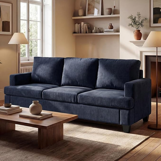 YOUDENOVA Sofa, 89" 3-Seater Deep Seat Sofa, Modern Comfy Couches for Living Room Apartment Lounge, Navy Chenille