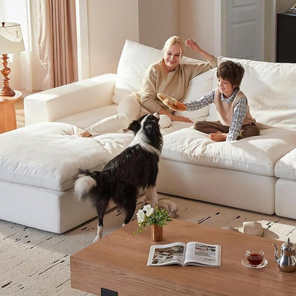 Cloud Couch Sectional 113.8'' Oversized Modular Deep Seat Sofa Bed Comfy White Cloud Couch with Washable Cover for Living Room 3 Seat & 3 Ottoman