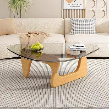 Modern Glass Coffee Table, Mid Century Small Coffee Table, Coffee Table for Living Room,Suitable for Bedroom Living Room Reception Office Tables (Wood/Transparent, Small)